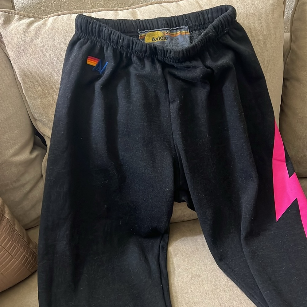 Aviator Nation Black Sweatpants with Hot Pink Lightning Bolt - Picture 5 of 6